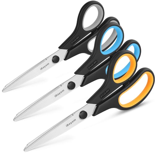 8.5" Heavy Duty Black Scissors for Office School Classroom Home Use (Yellow, Grey, Blue / 3-Pack)