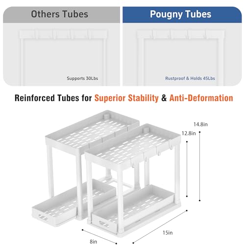 2 Pack Pull Out Storage Organizers (White PRO / 14.8IN)