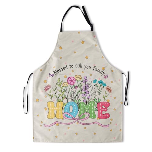 Funny Home Cooking Apron for Men Women Lovely Chef Apron Baking Gardening BBQ (33" x 28"(Pack of 1) / Cartoon Home White)