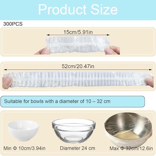 300pcs Plastic Bowl Covers Food Cover (L-52CM / White-300)