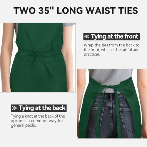 2 Pack Kitchen Aprons with 2 Pockets for Women Men (Green)