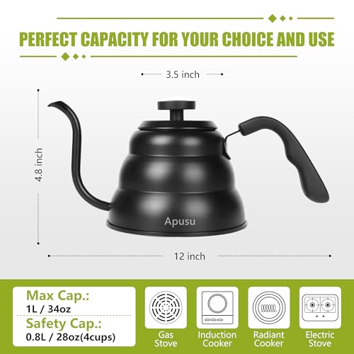 Tea Kettle For Stovetop (Black (with Thermometer) / 0.9 Quarts)
