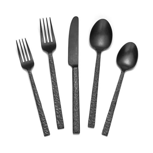 40 Pcs Black Hammered Silverware Set for 8 (Black / 40-Piece)