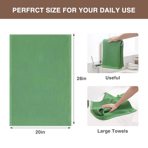 100% Cotton Oversized Waffle Weave Kitchen Towels 6 (Grass Green / 20 X 28 - 6 Pack)