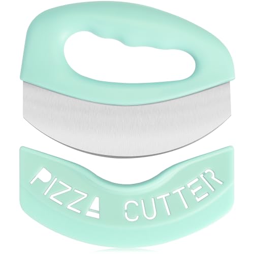 Heavy Duty Stainless Steel Pizza Cutter with Cover (Mint Green)