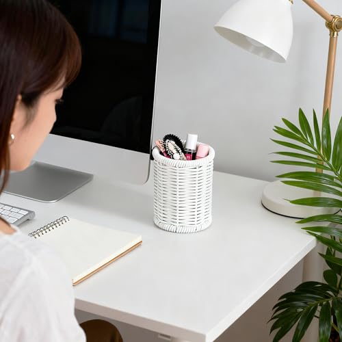 Rattan Jars Cotton Pad Floss Jar Bathroom Vanity Desk Storage (3.15" x 3.15" x 4.33")