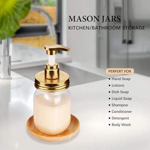 Plastic Mason Jar Soap Dispenser with Pump Lid 16OZ (Gold)