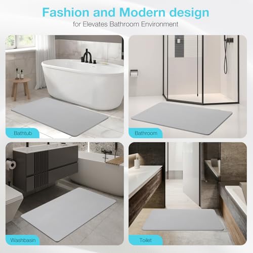 Large Fast Drying Diatomite Stone Bath Mat (Light Grey / 30" x 17" (Rectangular))