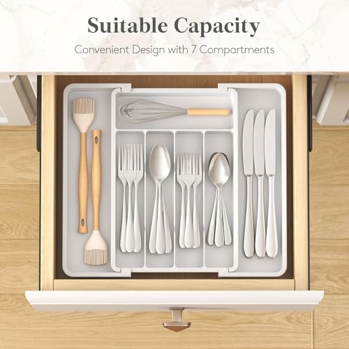 Expandable Silverware Drawer Organizer (White / Medium Wide(8.5-14''W x 12''D))