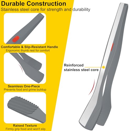 Silicone Kitchen Tongs for Cooking (Gray)