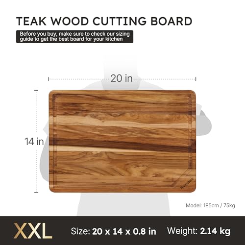 Teak Wood Cutting Board for Kitchen Non Slip Charcuterie Board (20"L x 14"W)