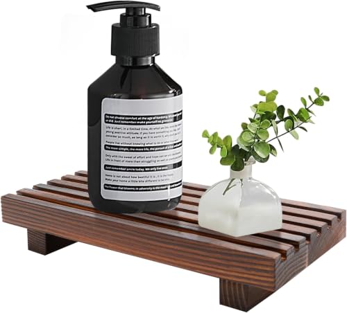 Kitchen Sink Tray for Bathroom Counter Decorative Wooden Riser Soap Holder (8.7x4 inch / Brown)