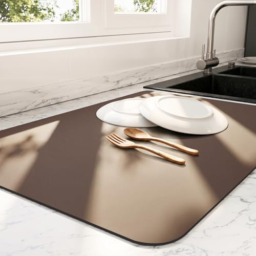 Dish Drying Mat for Kitchen Counter (Brown / 18" x 24")