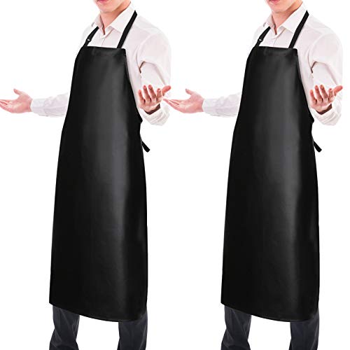 Waterproof Rubber Apron Adjustable Dishwasher Apron (2 Pack / Black)