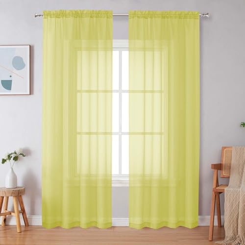 Lemon Sheer Curtains 84 Inches Long (Lemon / 42"W x 84"L (Pack of 2))