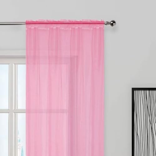 Basic Rod Pocket Sheer Voile Window Curtain Panels Pink 1 Pair 2 Panels 52 Width 54 Inch Long for Kitchen Bedroom Children Living Room Yard（Pink (Pink / 52"W x 54"L (Pack of 2))