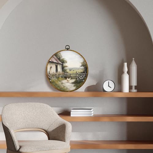 Vintage Countryside Farmhouse Chickens Round Wall Art (Colour 15)