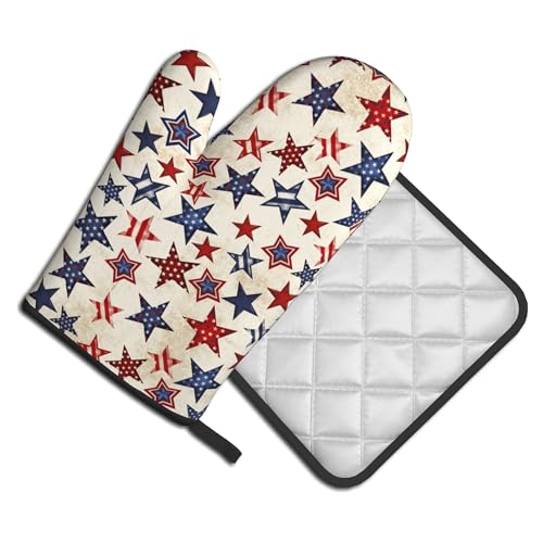 Patriotic Stars Oven Mitts (Rustic Usa Flag Stars)