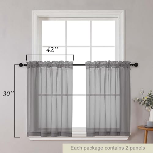 Grey Kitchen Curtains 30 Inch Length Tier 2 PCS (Grey / 42"W x 30"L (Pack of 2))