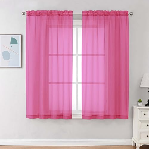 Sheer Curtains 63 Inch Length 2 Panels (Hot Pink / 42"W x 63"L (Pack of 2))