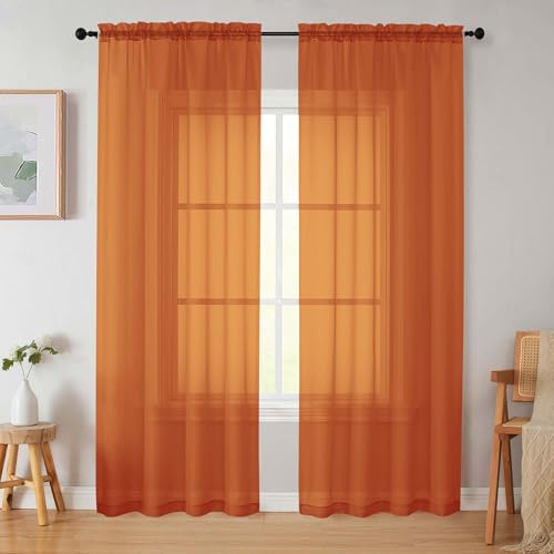 Orange Sheer Curtains 84 Inches Long 2 Panels (Orange / 42"W x 84"L (Pack of 2))