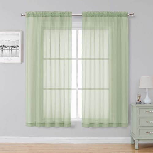Light Green Sheer Curtains 63 Inch Length 2 Panels (Light Green / 59"W x 63"L (Pack of 2))