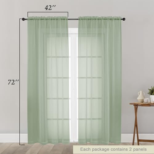 Sage Green Sheer Curtain for Bedroom Living Room 72 Inches Long 2 Panels Set (Sage Green / 42"W x 72"L (Pack of 2))