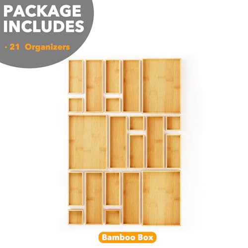 21 Piece Bamboo Drawer Organizer Storage Boxes Set (21-Piece / Natural)