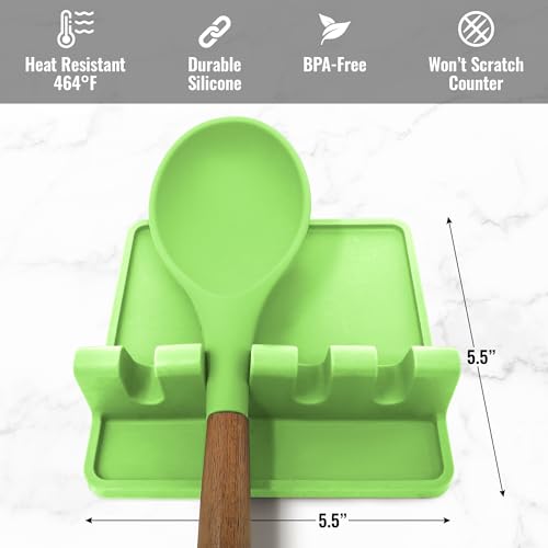 Silicone Utensil Rest with Drip Pad for Multiple Utensils (Medium / Bright Green)