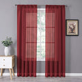 Sheer Curtains Linen Textured Bedroom Curtain Sheers Light Filtering Rod Pocket Voile Curtains for Living Room (54"W x 84"L (Pack of 2) / Burgundy Red)