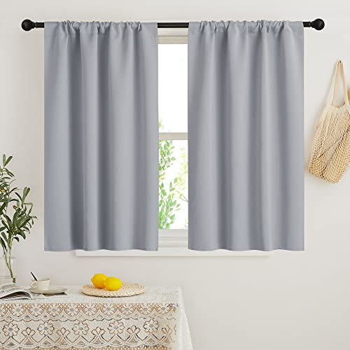 Short Blackout Curtains for Bedroom (Silver Grey / 34"W x 48"L (Pack of 2))