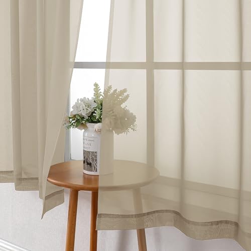 Taupe Sheer Curtains 63 Inch Length 2 Panels (Taupe / 40"W x 63"L (Pack of 2))