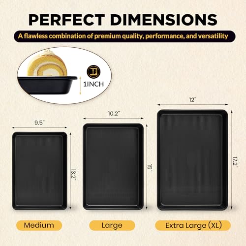 3 Piece Heavy Duty Carbon Steel Baking Sheets Set Non (Black)