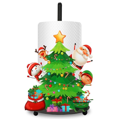 Christmas Paper Towel Holder Xmas Tree Snowman Santa Claus Reindeer Kitchen Decor Accessories Large Metal Towel Holder Stand for Home Bathroom Countertop (Christmas Snowman)