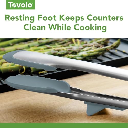 Tongs With Silicone Tips Easy Grip 13" Long Kitchen Tongs Stainless Steel Handle For Cooking (Blue Slate)