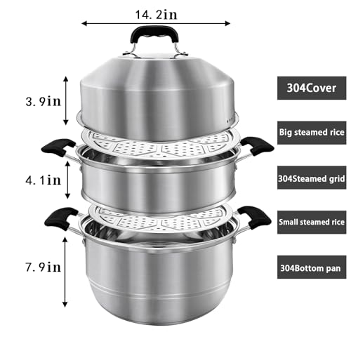 Steamer Pot for Cooking 14.2 inch Steam Pots with Lid 2 (14.2 Inch)