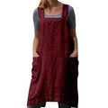 Cotton Linen Apron Cross Back Apron for Women with Big Pockets Square Pinafore Dress for Baking Cooking BBQ & Grill (Red / Large)