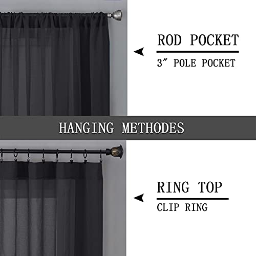 Short Sheer Curtain Linen Textured Bedroom Curtains Sheer Light Filtering Rod Pocket Voile Curtain for Living Room (54"W x 54"L (Pack of 2) / Black)