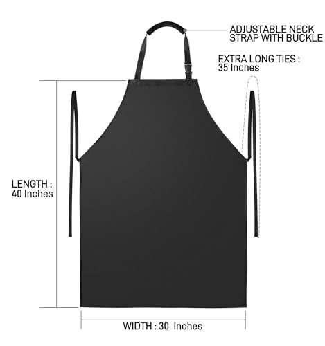 Waterproof Apron with Comfortable Adjustable Bib (Black)