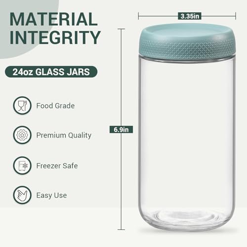 6 pack 24oz Glass jars with Airtight Lids (Multicolor-6pack-24oz)