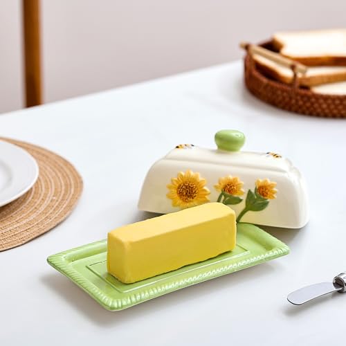 Sunflower and Bees Butter Dish with Lid