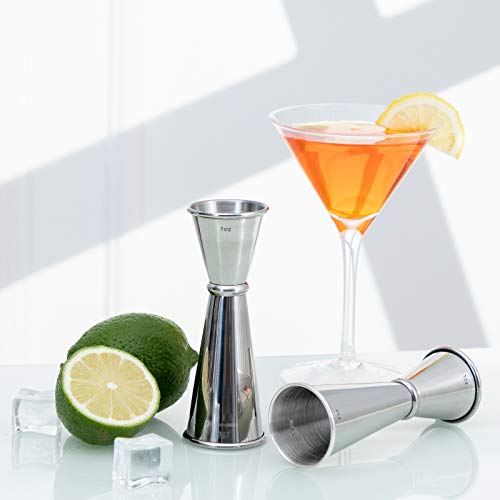2Pcs Double Cocktail Jigger for Bartending (Rolled Edge-1oz/2oz-2PC / Silver)
