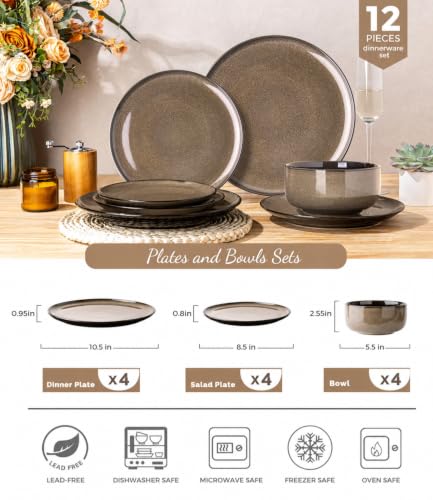 Ceramic Dinnerware Sets for 4 (Modern-Chestnut / Service for 4 (12 Pcs))