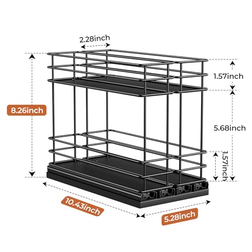 Pull Out Spice Rack Organizer for Cabinet (Black / 5.2" - 2 Drawers (2.2" each drawer))