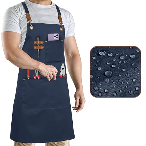 Work Aprons for Men (Blue - 3 Pockets - Pack of 1 / Water Repellent Apron)