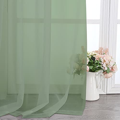 Sheer Window Curtains 144 inch Extra Long 2PCS (Sage Green / 42"W x 144"L (Pack of 2))