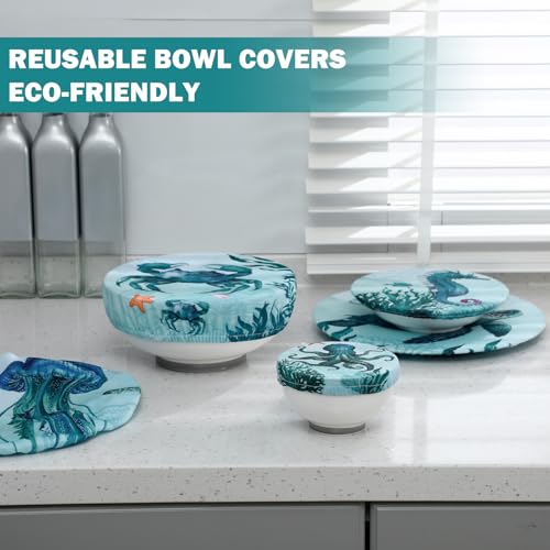 10 Pcs Reusable Bowl Covers in 5 Size (Dark Blue / Ocean)