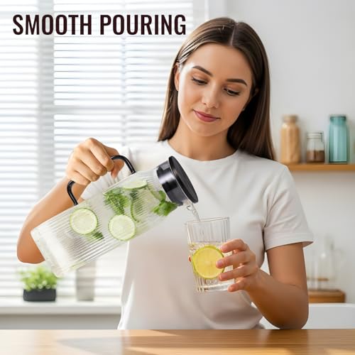 2 Liter 68 oz Square Glass Pitcher with Lid (Black)