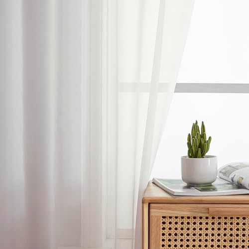 Ivory Kitchen Sheer Curtains 63 inch Length 2 Panels (40"W x 63"L (Pack of 2) / Ivory)