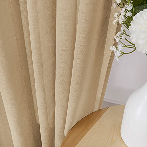 Short Sheer Curtains Linen Textured Bedroom Curtain Sheers Light Filtering Rod Pocket Voile Curtains for Living Room (54"W x 45"L (Pack of 2) / Beige)